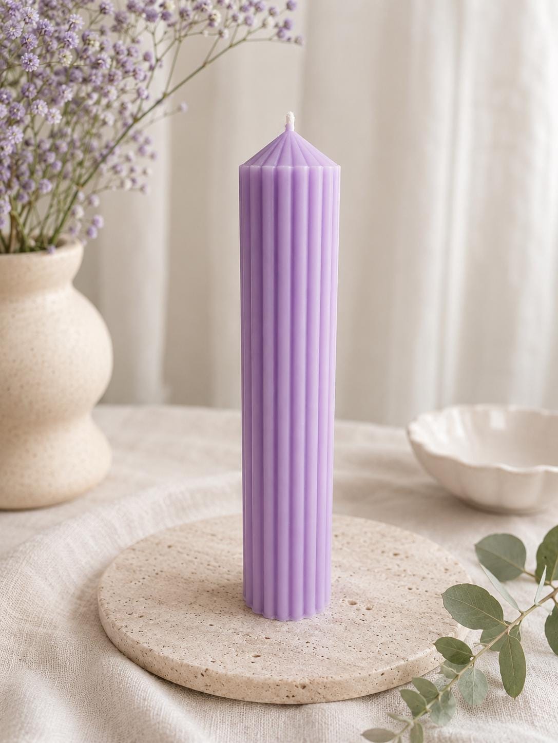 Sculptural Ribbed Pillar Candle