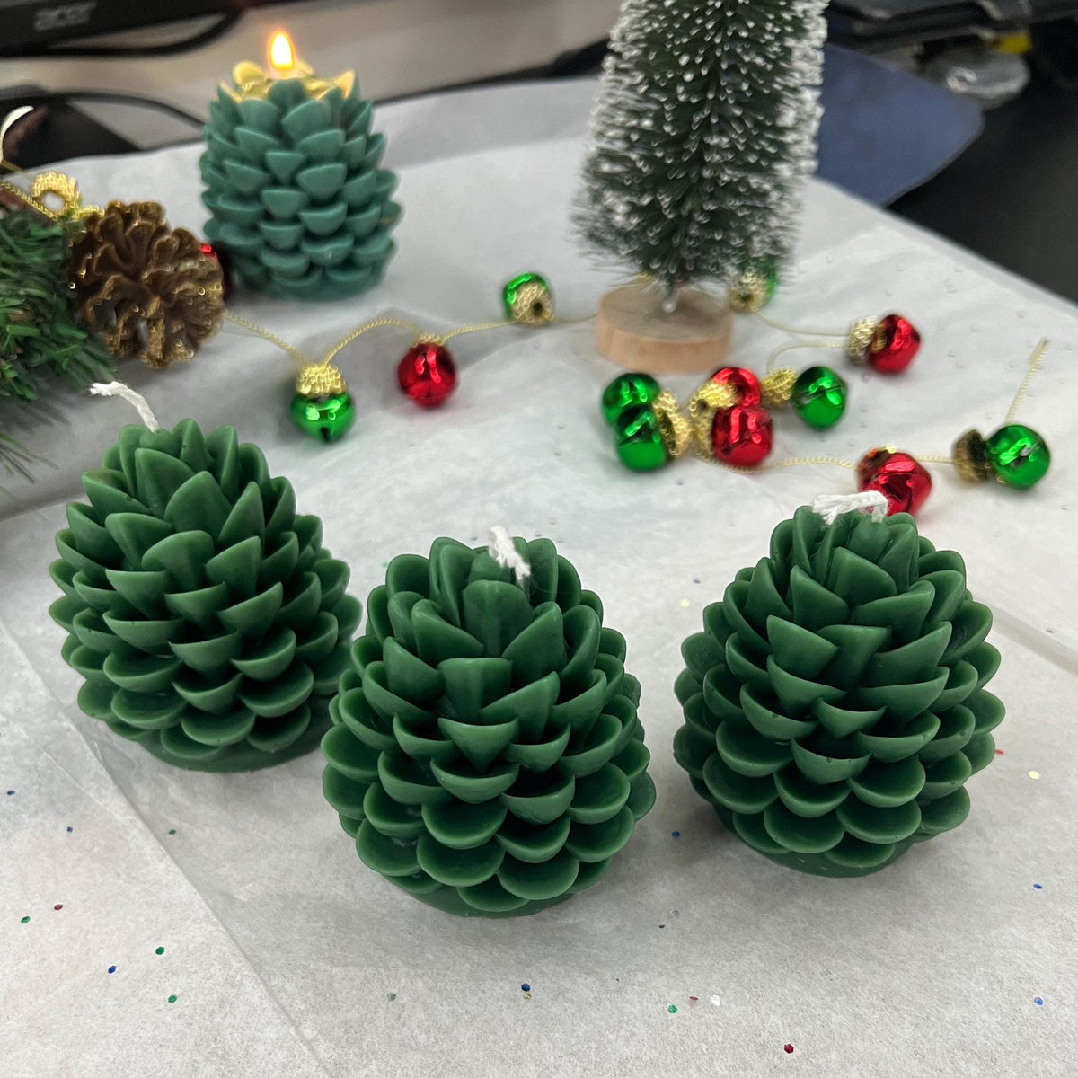 Green Woodland Pinecone Candles