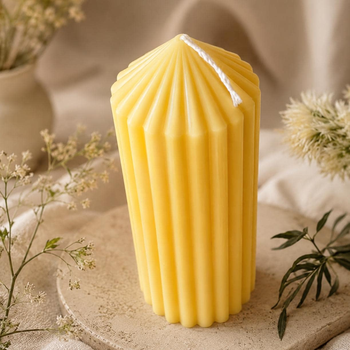 Ribbed Pillar Candle