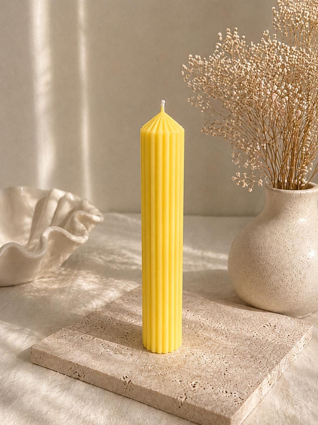 Sculptural Ribbed Pillar Candle