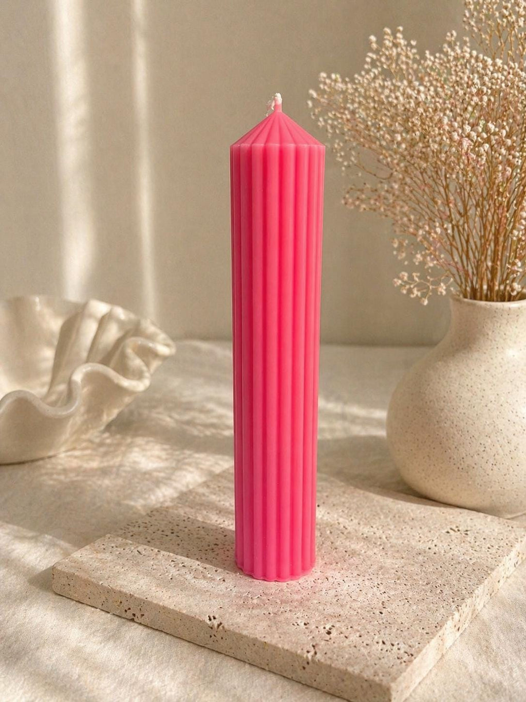 Sculptural Ribbed Pillar Candle