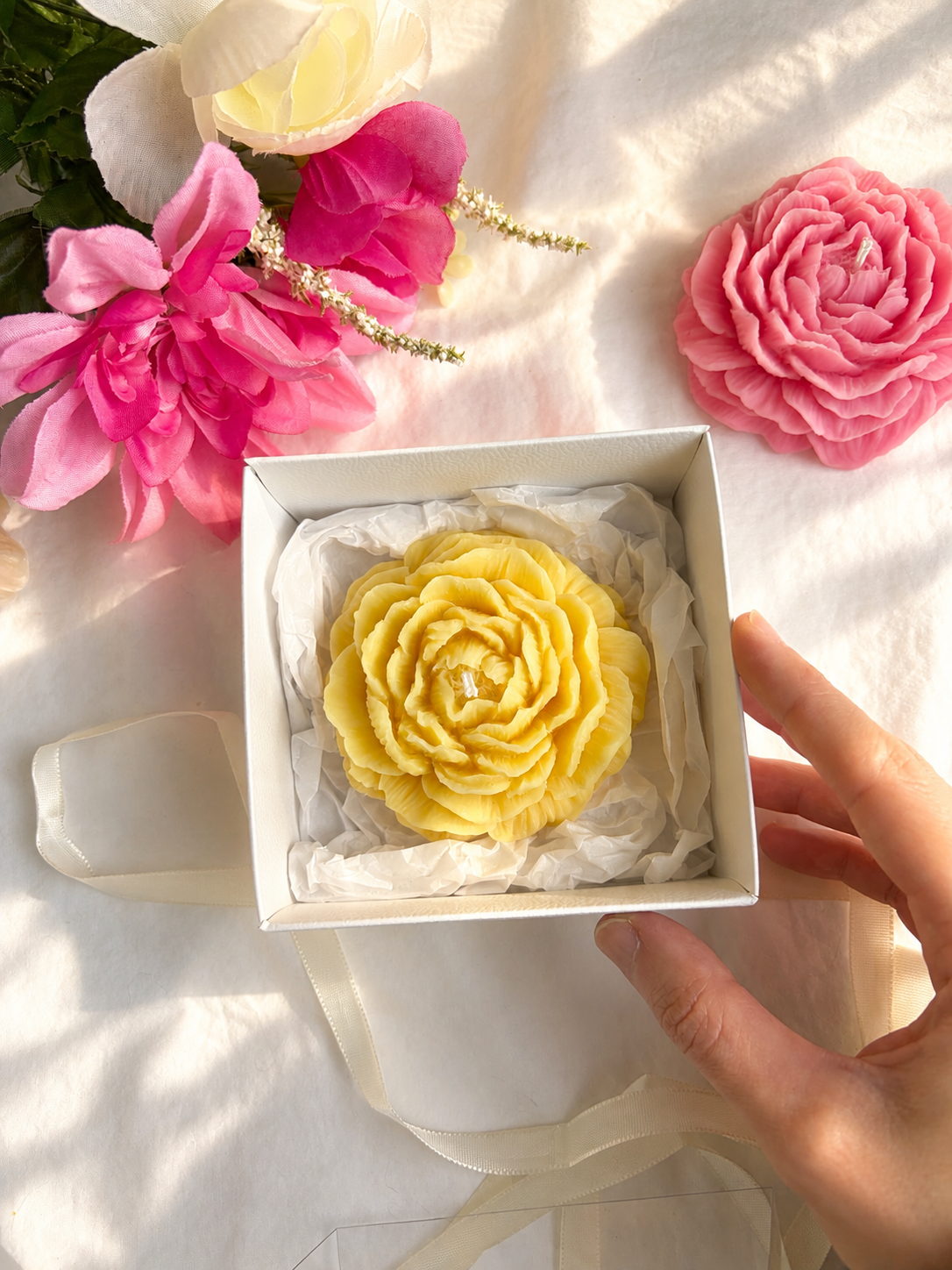 Sculptural Peony Flower Candle