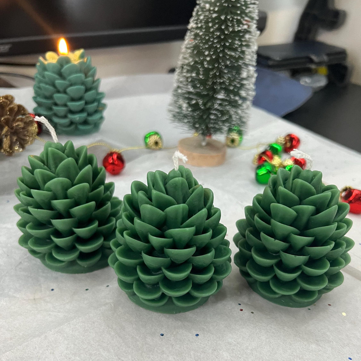 Green Woodland Pinecone Candles
