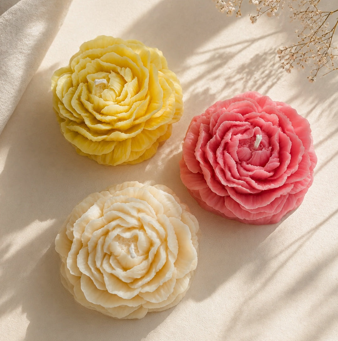 Sculptural Peony Flower Candle