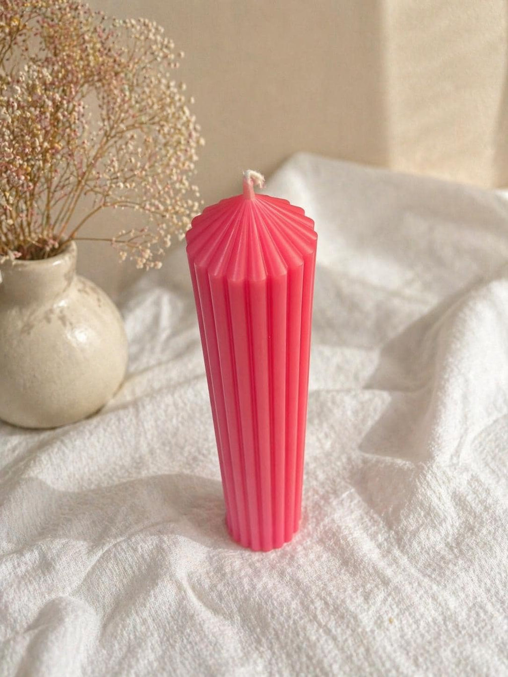 Sculptural Ribbed Pillar Candle