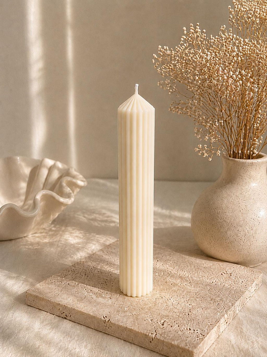 Sculptural Ribbed Pillar Candle